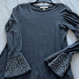 MICHAEL Michael Kors Charcoal Long Sleeve Top with Embellished Cuffs super cute